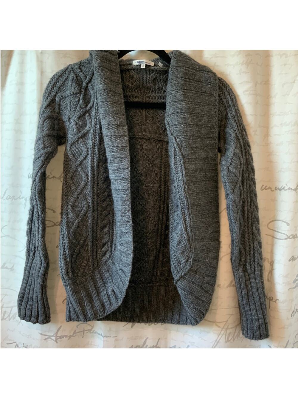 Vince Alpaca Wool Blend Cardigan XS Grey Cable Knit Open Front Shawl Sweater
